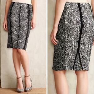Beguile by Byron Lars Somba Laser Cut Pencil Skirt Black White size 0 XS Anthro